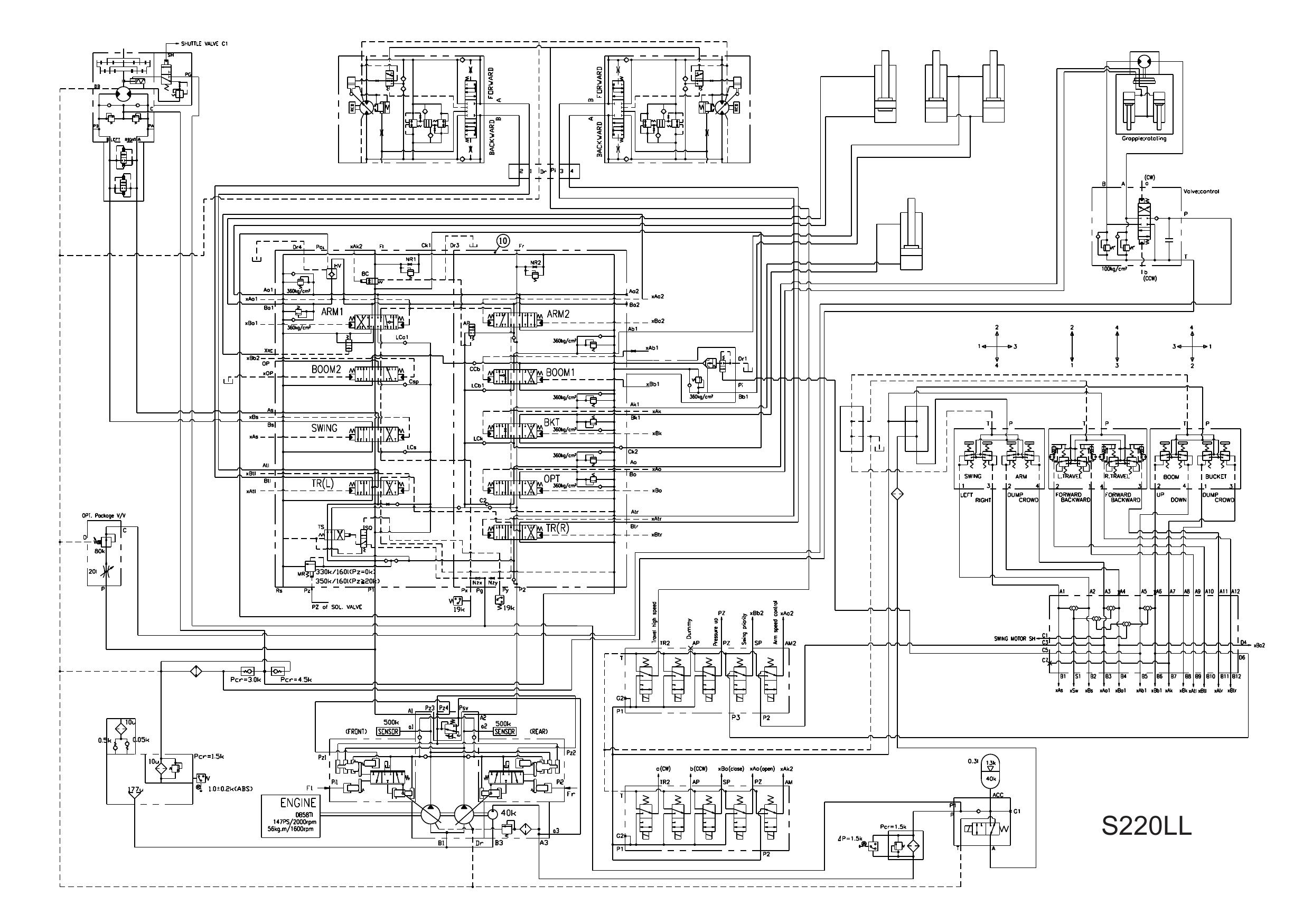 S220LL HYDRAULIC CIRCUIT DIAGRAM Schematic Daewoo Doosan